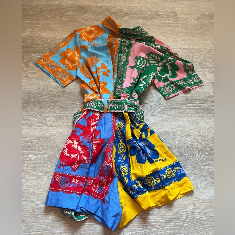 FARM Rio Multicolor Patchwork Floral Short-Sleeve Jumpsuit - Picture 3 of 3
